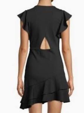 Rebecca Minkoff Saphira Linen Blend Ruffle Trim Dress Black/Size 10